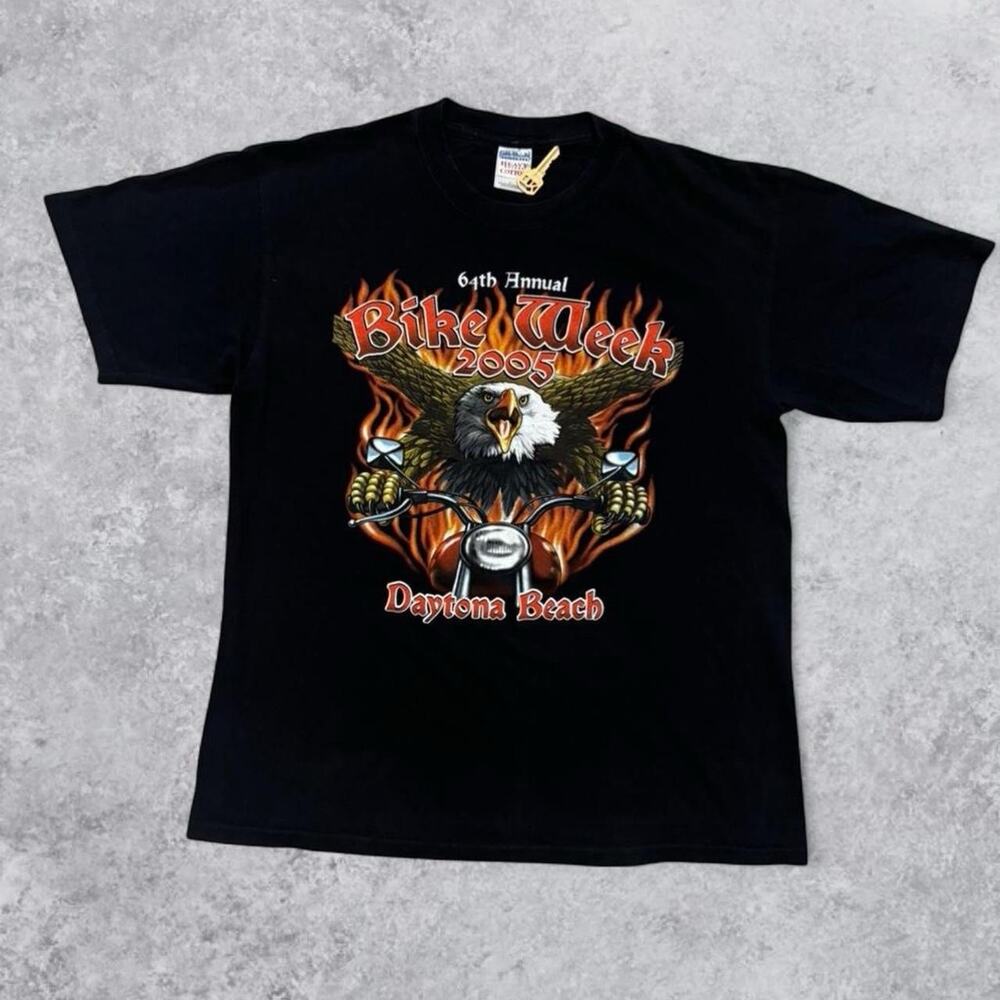 Daytona Beach Biker Week 2005 VTG Harley Davidson Eagle Flame Grunge T-shirt L